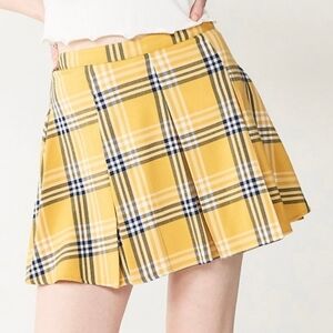 SO Plaid Pleated High Rise Twill Juniors Skater Skirt